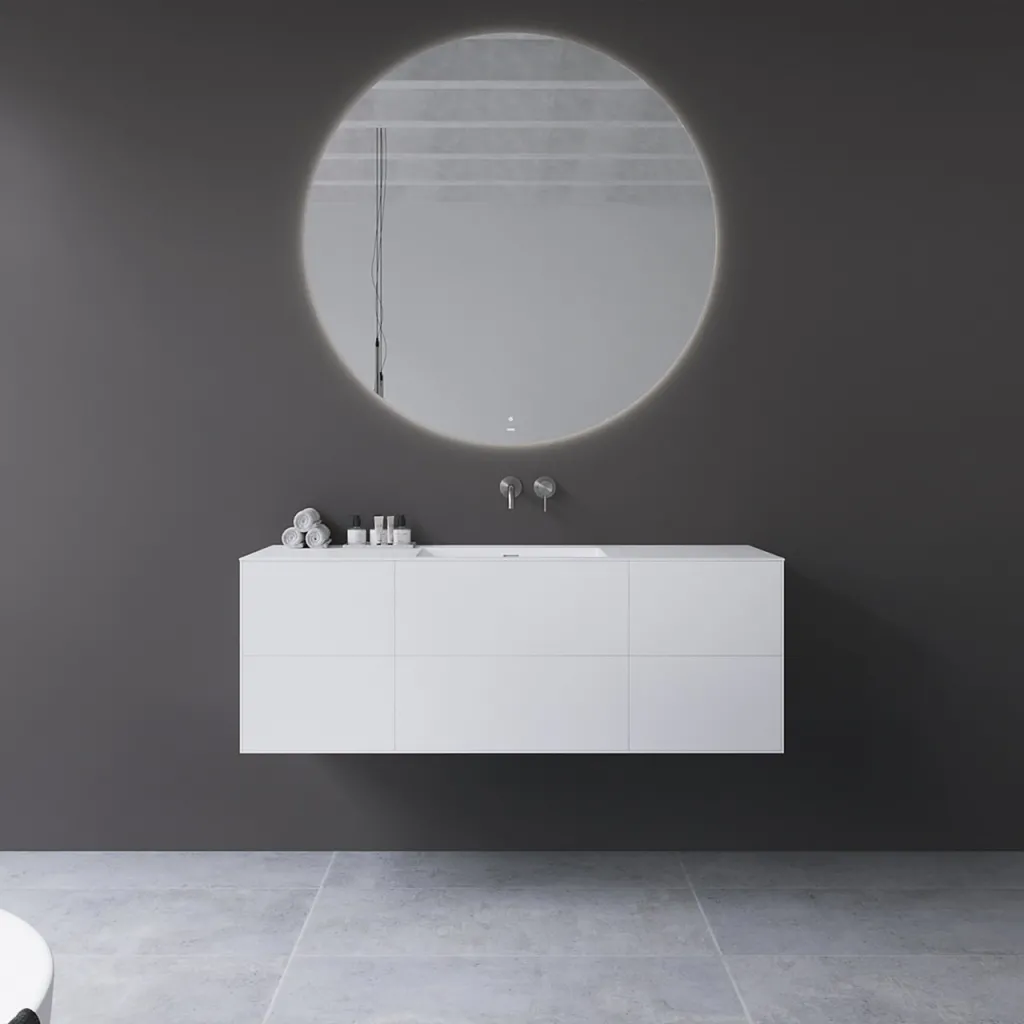Copenhagen Chic 140 - MKII, Schrank, 6 Schubladen, Spüle und Korpus aus Corian® Glacier White, Fronten in Mattweiß