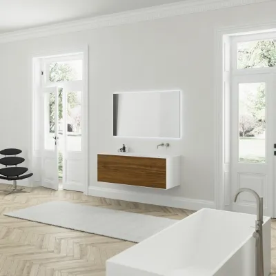Copenhagen Chic 140R - Badezimmermöbel MKII, Glacier White Corian® mit amerikanischem Nussbaum