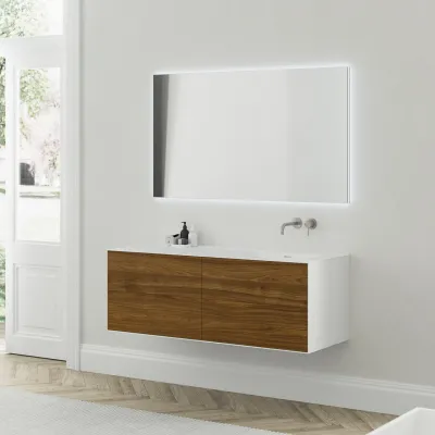 Copenhagen Chic 140R - Badezimmermöbel MKII, Glacier White Corian® mit amerikanischem Nussbaum