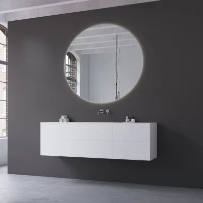 Copenhagen Chic 160 - MKII, Schrank, 6 Schubladen, Spüle und Korpus aus Corian® Glacier White, Fronten in Mattweiß