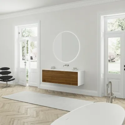 Copenhagen Chic 160 - MKII-Unterschrank, 6 Schubladen, Spüle und Korpus aus Corian® Glacier White mit amerikanischem Nussbaum