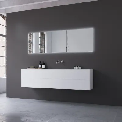 Copenhagen Chic 180 - MKII, Schrank, 6 Schubladen, Spüle und Korpus aus Corian® Glacier White, Fronten in Mattweiß