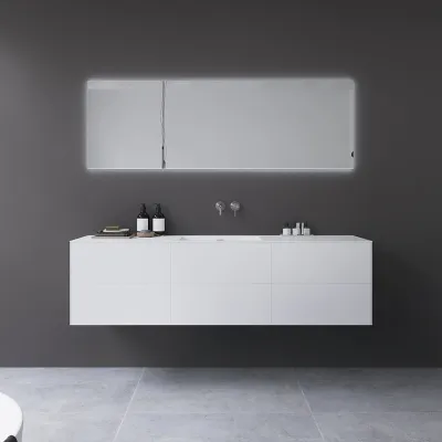 Copenhagen Chic 180 - MKII, Schrank, 6 Schubladen, Spüle und Korpus aus Corian® Glacier White, Fronten in Mattweiß