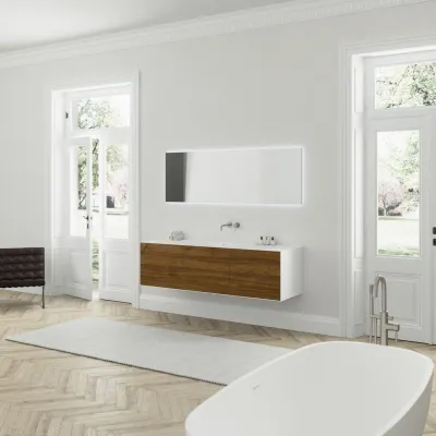 Copenhagen Chic 180 - MKII-Unterschrank, 6 Schubladen, Spüle und Korpus aus Corian® Glacier White mit amerikanischem Nussbaum