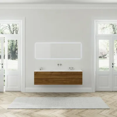 Copenhagen Chic 180 - MKII-Unterschrank, 6 Schubladen, Spüle und Korpus aus Corian® Glacier White mit amerikanischem Nussbaum