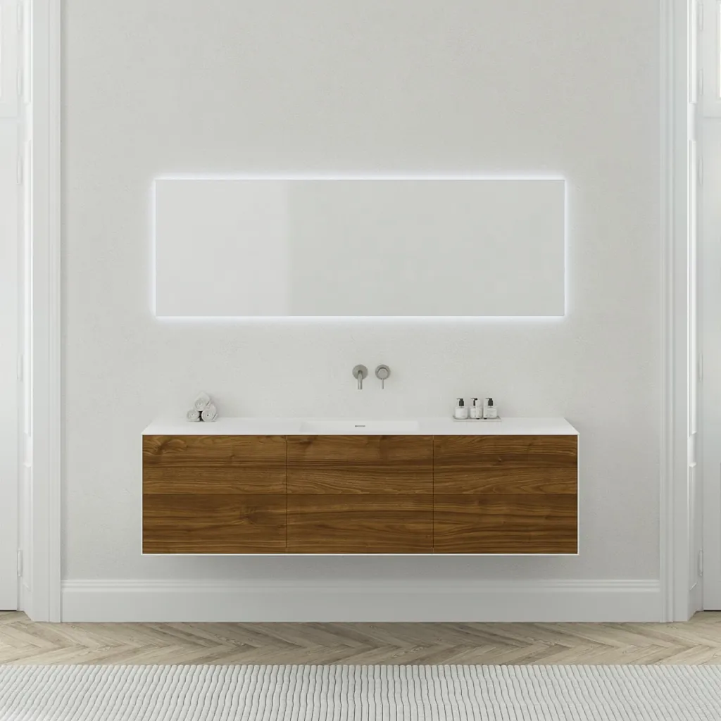 Copenhagen Chic 180 - MKII-Unterschrank, 6 Schubladen, Spüle und Korpus aus Corian® Glacier White mit amerikanischem Nussbaum