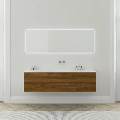 Copenhagen Chic 180 - MKII-Unterschrank, 6 Schubladen, Spüle und Korpus aus Corian® Glacier White mit amerikanischem Nussbaum