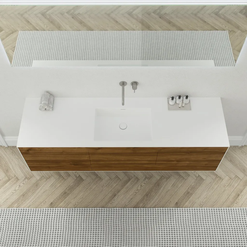 Copenhagen Chic 180 - MKII-Unterschrank, 6 Schubladen, Spüle und Korpus aus Corian® Glacier White mit amerikanischem Nussbaum