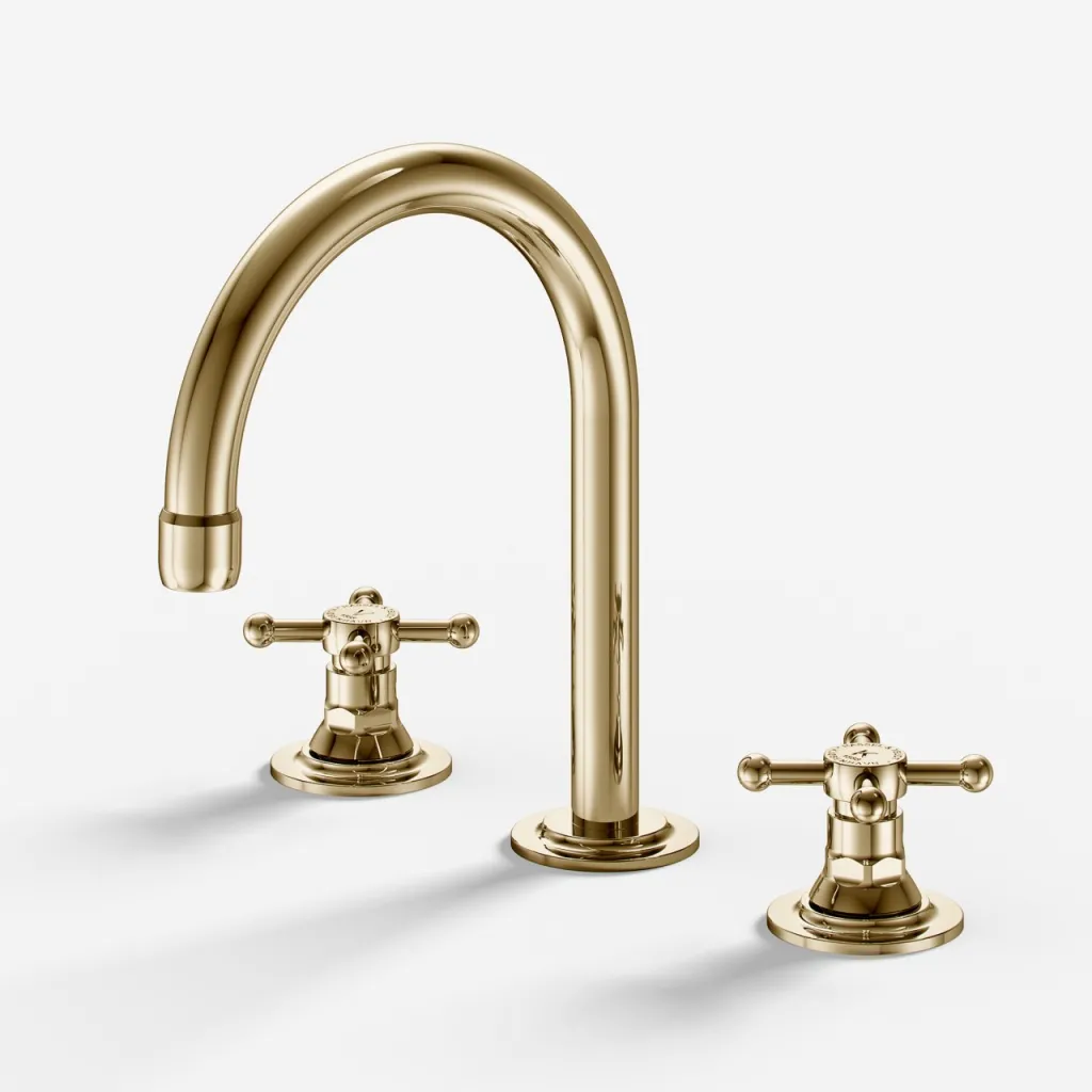 Hassel&Teudt HHV605 S01 - Küchenarmatur mit 3 Löchern und schwenkbarem Auslauf (Ø 150 mm), Messing poliert, Natur