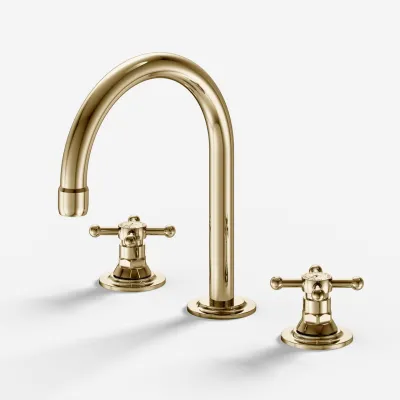 Hassel&Teudt HHV605 S01 - Küchenarmatur mit 3 Löchern und schwenkbarem Auslauf (Ø 150 mm), Messing poliert, Natur