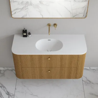 Noorwork 120 - Küchenschränke aus Eiche Natur inklusive mattweißer Corian®-Spültischplatte
