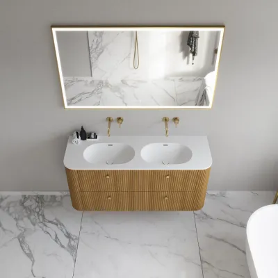 Noorwork 140D - Küchenschränke aus Eiche Natur inklusive mattweißer Corian®-Spültischplatte