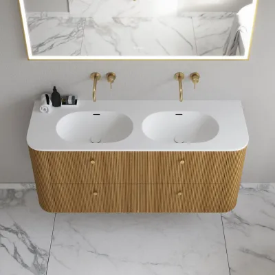 Noorwork 140D - Küchenschränke aus Eiche Natur inklusive mattweißer Corian®-Spültischplatte