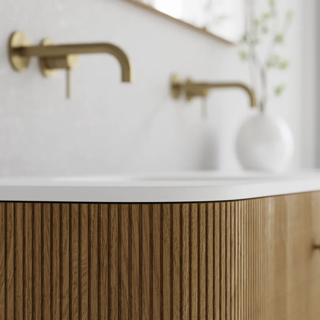 Noorwork 140D - Küchenschränke aus Eiche Natur inklusive mattweißer Corian®-Spültischplatte