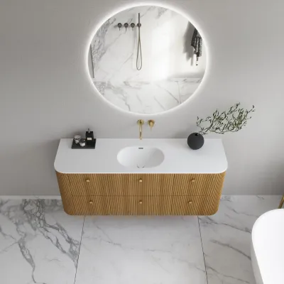 Noorwork 160 - Küchenschränke aus Eiche Natur inklusive mattweißer Corian®-Spültischplatte