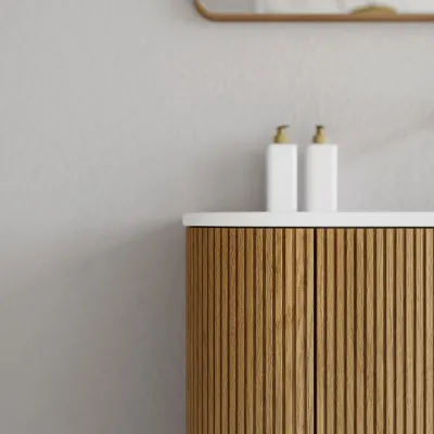 Noorwork 160 - Küchenschränke aus Eiche Natur inklusive mattweißer Corian®-Spültischplatte