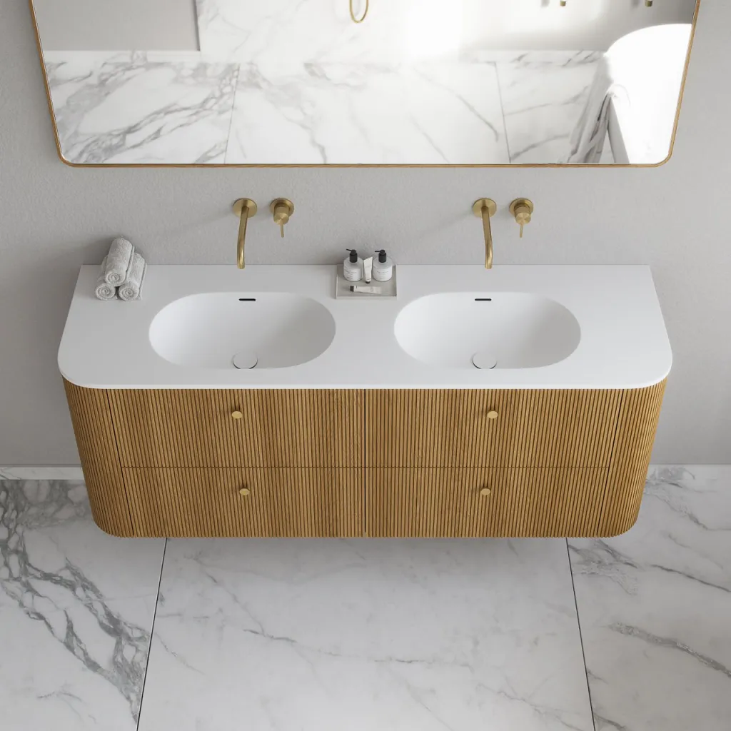 Noorwork 160D - Küchenschränke aus Eiche Natur inklusive mattweißer Corian®-Spültischplatte