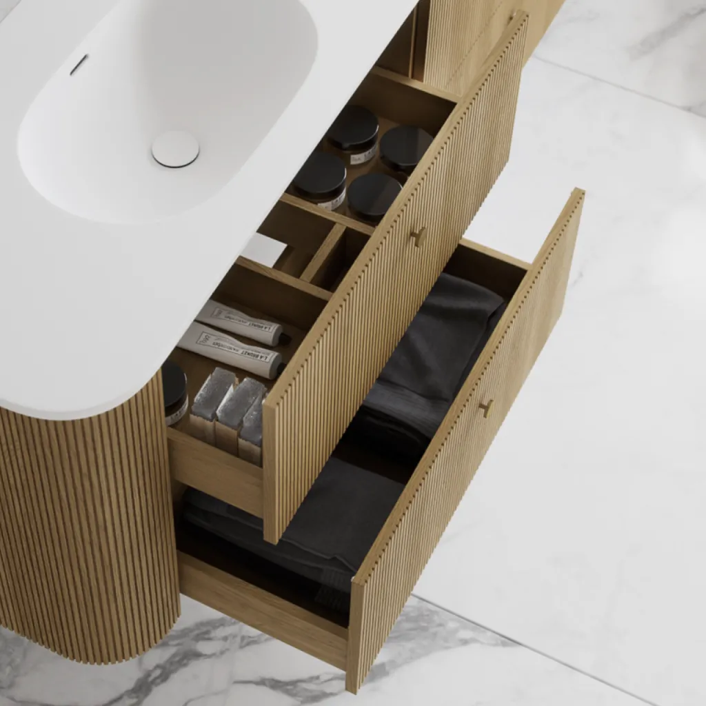 Noorwork 160D - Küchenschränke aus Eiche Natur inklusive mattweißer Corian®-Spültischplatte