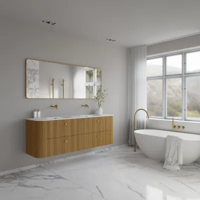 Noorwork 180D - Küchenschränke aus Eiche Natur inklusive mattweißer Corian®-Spültischplatte