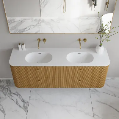 Noorwork 180D - Küchenschränke aus Eiche Natur inklusive mattweißer Corian®-Spültischplatte