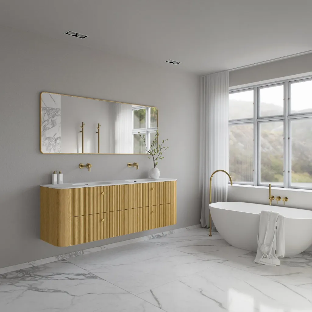 Noorwork 180D - Küchenschränke aus heller Eiche Natur inklusive mattweißer Corian®-Spültischplatte