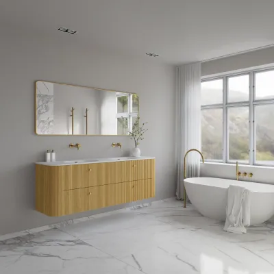 Noorwork 180D - Küchenschränke aus heller Eiche Natur inklusive mattweißer Corian®-Spültischplatte