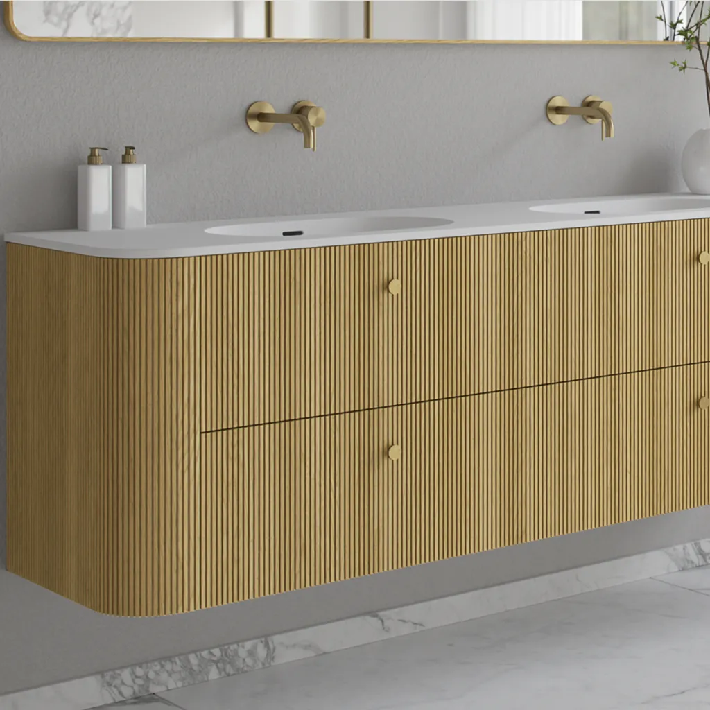Noorwork 180D - Küchenschränke aus heller Eiche Natur inklusive mattweißer Corian®-Spültischplatte