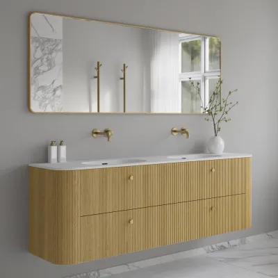 Noorwork 180D - Küchenschränke aus heller Eiche Natur inklusive mattweißer Corian®-Spültischplatte