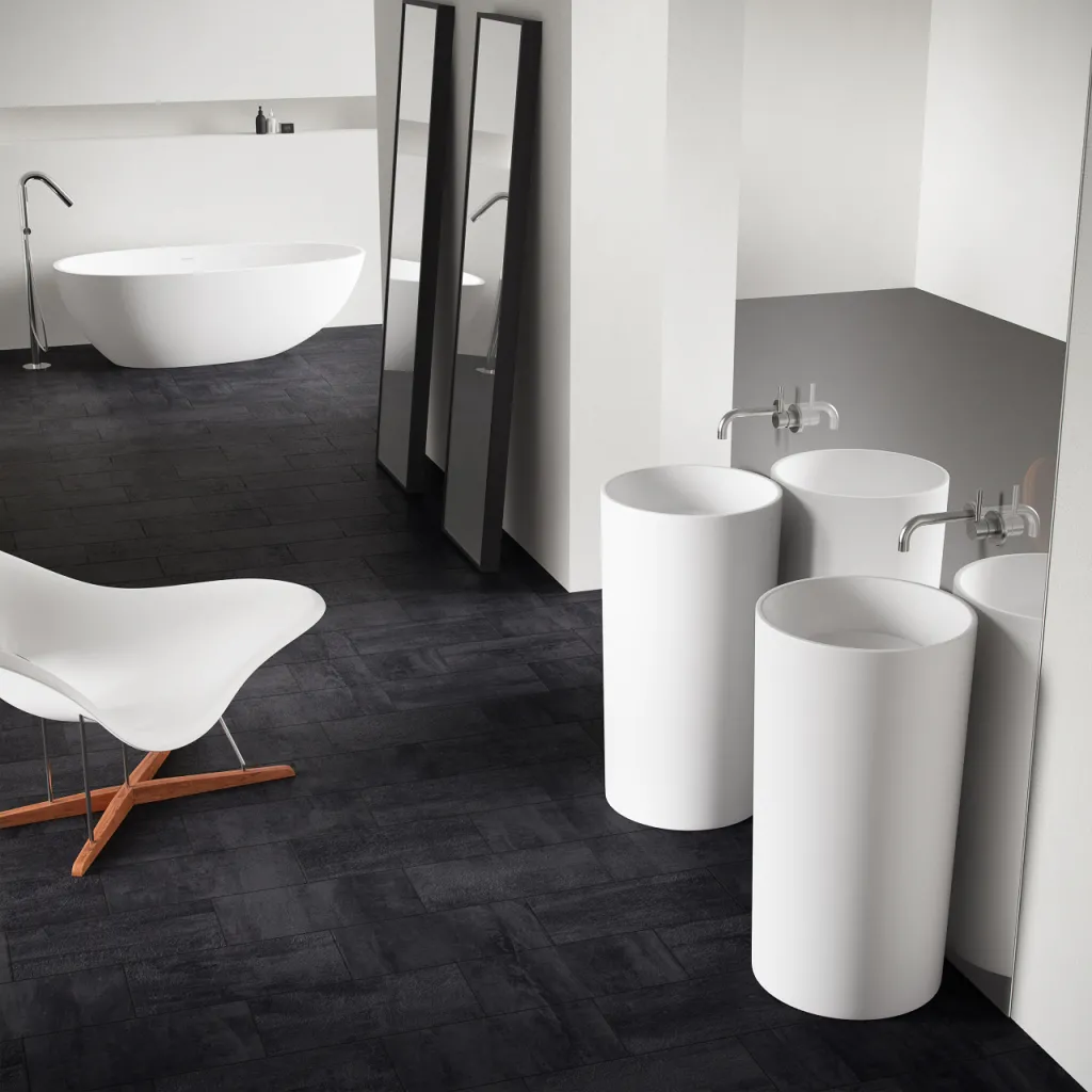 Pulcher Zilo - 90hxØ49 Waschbecken mit Sockel, Mattweiß SolidTec®