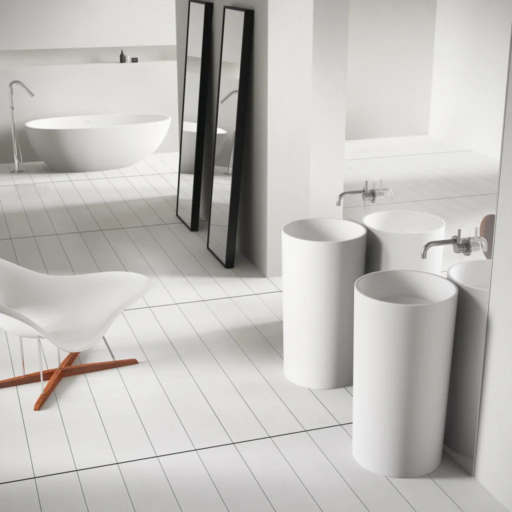 Pulcher Zilo - 90hxØ49 Waschbecken mit Sockel, Mattweiß SolidTec®