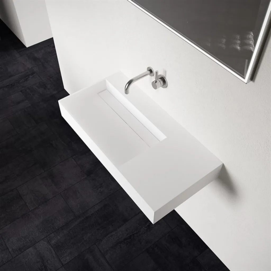 Kubo 90L - 90x40 Waschbecken, Mattweiß SolidTec®
