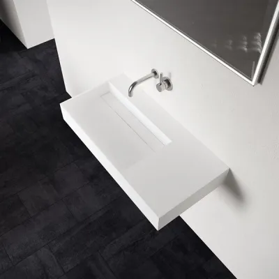Kubo 90L - 90x40 Waschbecken, Mattweiß SolidTec®