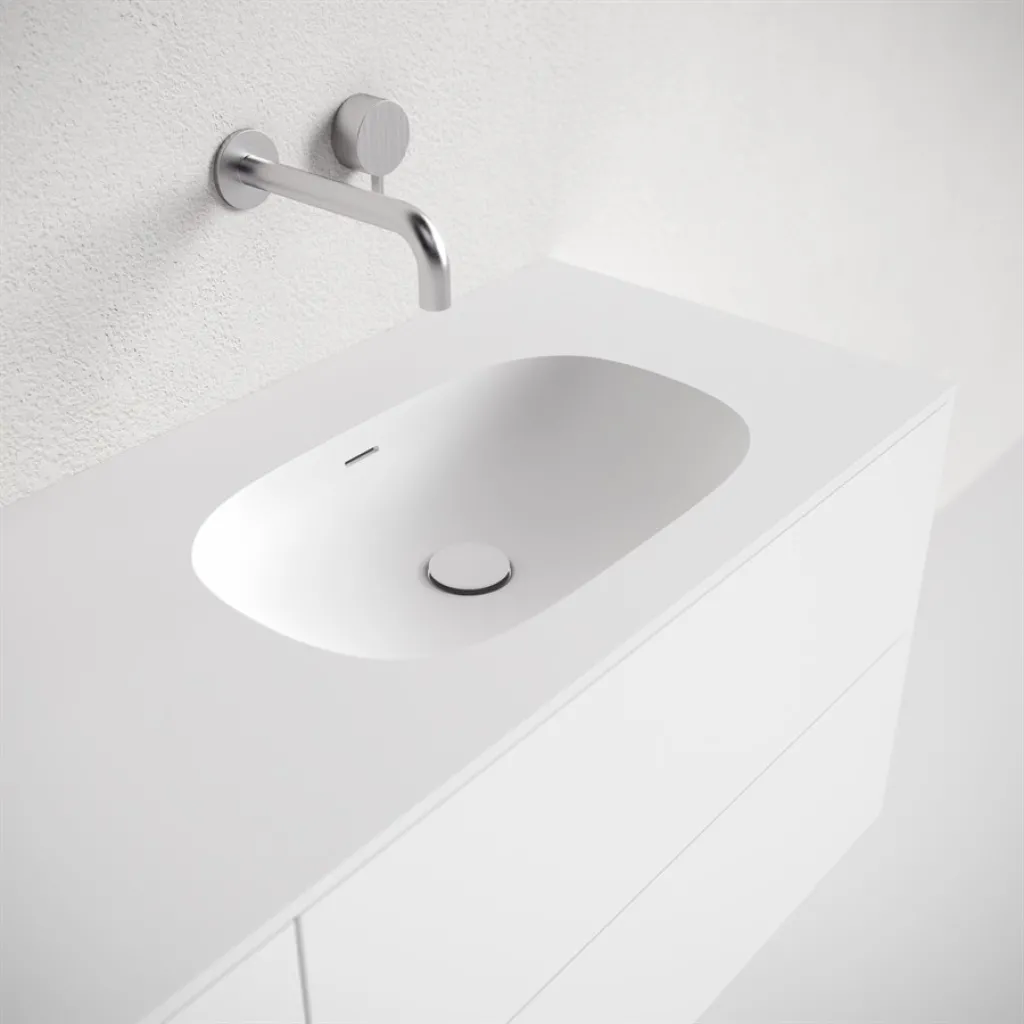 Block Soft 60 - Badmöbel 60x46 cm, Mattweiß mit SolidTec® Waschbecken
