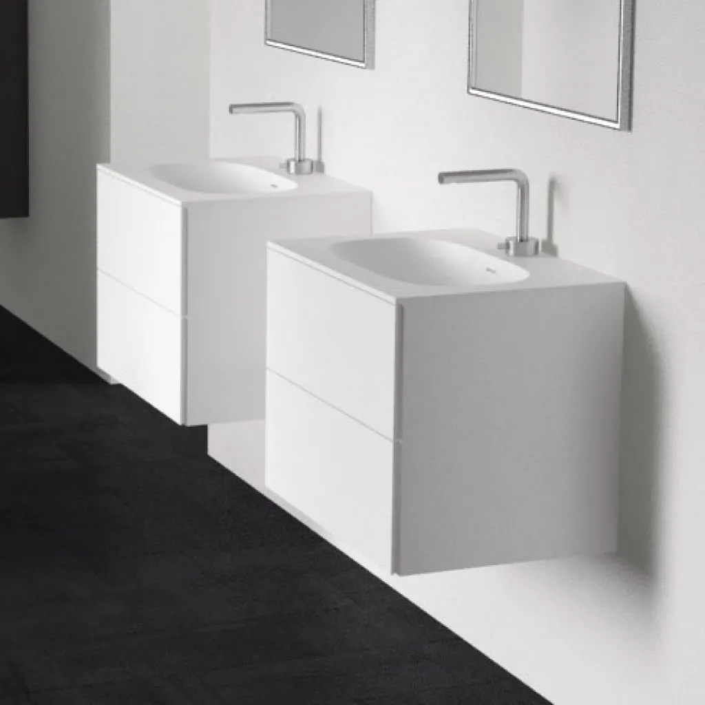 Block Soft 60 - Badmöbel 60x46 cm, Mattweiß mit SolidTec® Waschbecken