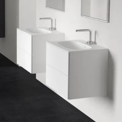 Block Soft 60 - Badmöbel 60x46 cm, Mattweiß mit SolidTec® Waschbecken