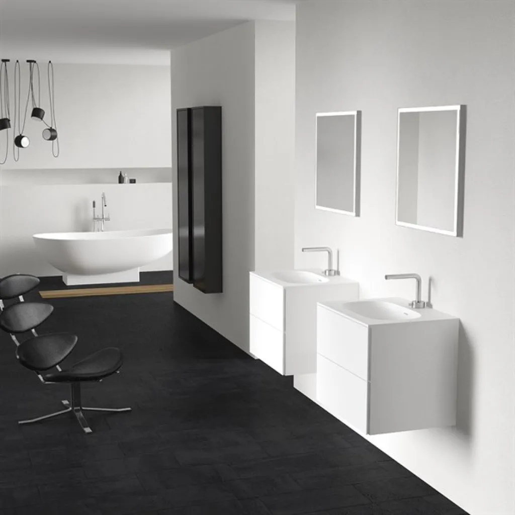 Block Soft 60 - Badmöbel 60x46 cm, Mattweiß mit SolidTec® Waschbecken