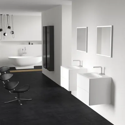 Block Soft 60 - Badmöbel 60x46 cm, Mattweiß mit SolidTec® Waschbecken