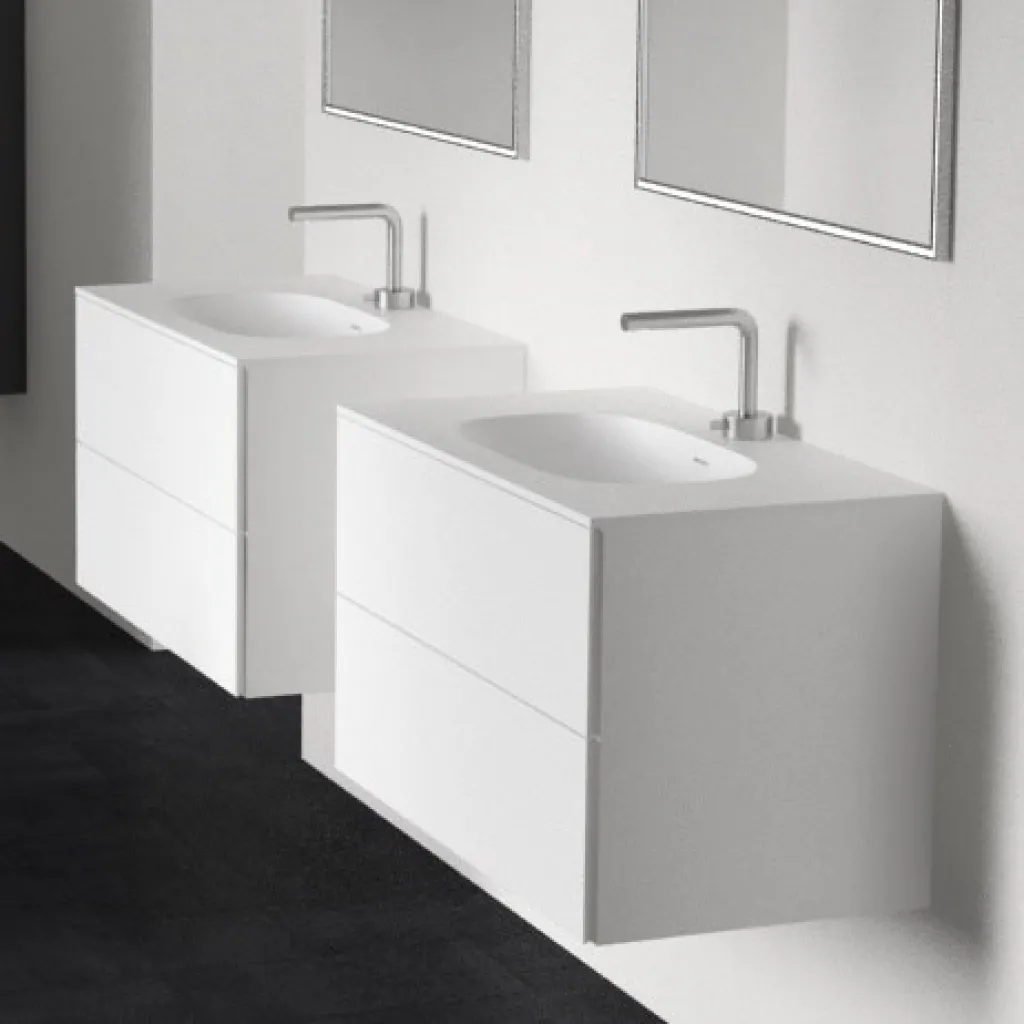 Block Soft 80 - Badmöbel 80x46 cm, Mattweiß mit SolidTec® Waschbecken