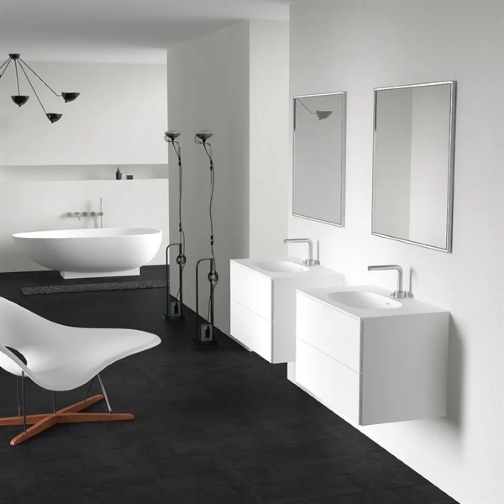 Block Soft 80 - Badmöbel 80x46 cm, Mattweiß mit SolidTec® Waschbecken