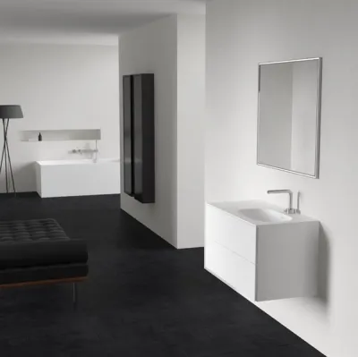 Block Soft 90R - Badmöbel 90x46 cm, Mattweiß mit SolidTec® Waschbecken rechts
