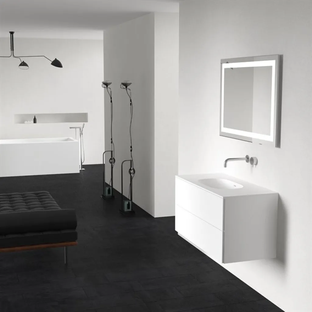 Block Soft 100 - Badmöbel 100x46, Mattweiß mit SolidTec® Waschbecken