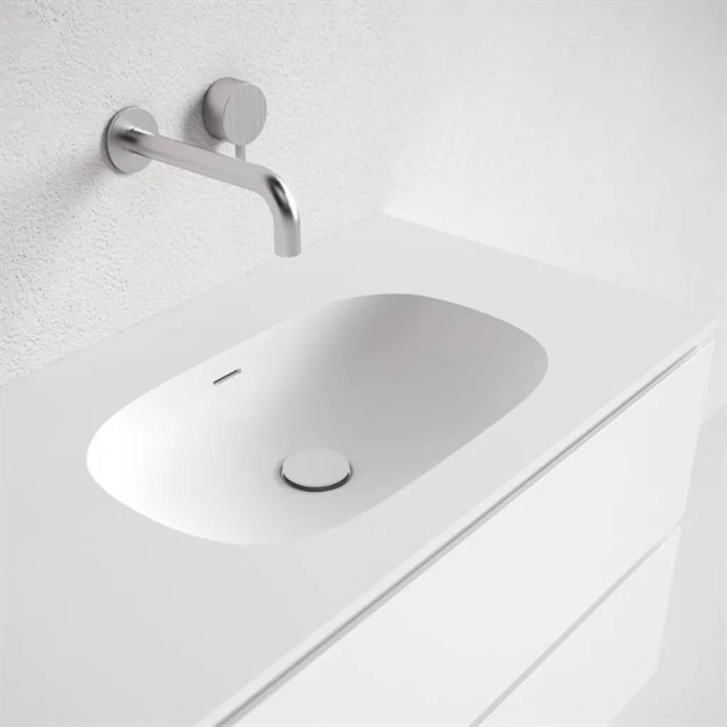 Block Soft 160D - Badmöbel 160x46 cm, Mattweiß mit SolidTec® Doppelwaschbecken