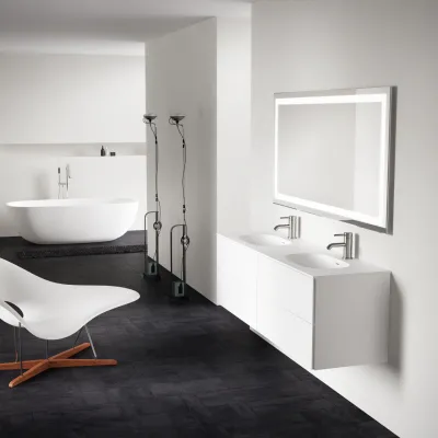 Block Soft 160D - Badmöbel 160x46 cm, Mattweiß mit SolidTec® Doppelwaschbecken