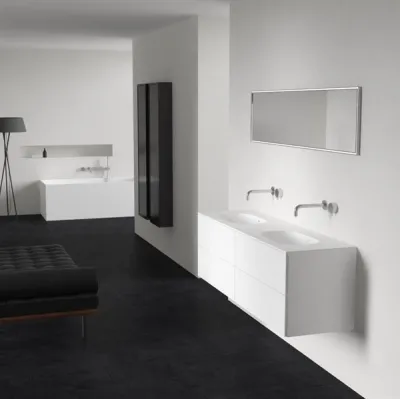Block Soft 160D - Badmöbel 160x46 cm, Mattweiß mit SolidTec® Doppelwaschbecken
