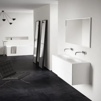 Block Soft 140D - Badmöbel 140x46 cm, Mattweiß mit SolidTec® Doppelwaschbecken