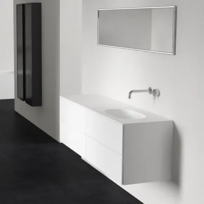 Block Soft 160R - Badmöbel 160x46 cm, Mattweiß mit SolidTec® Waschbecken rechts