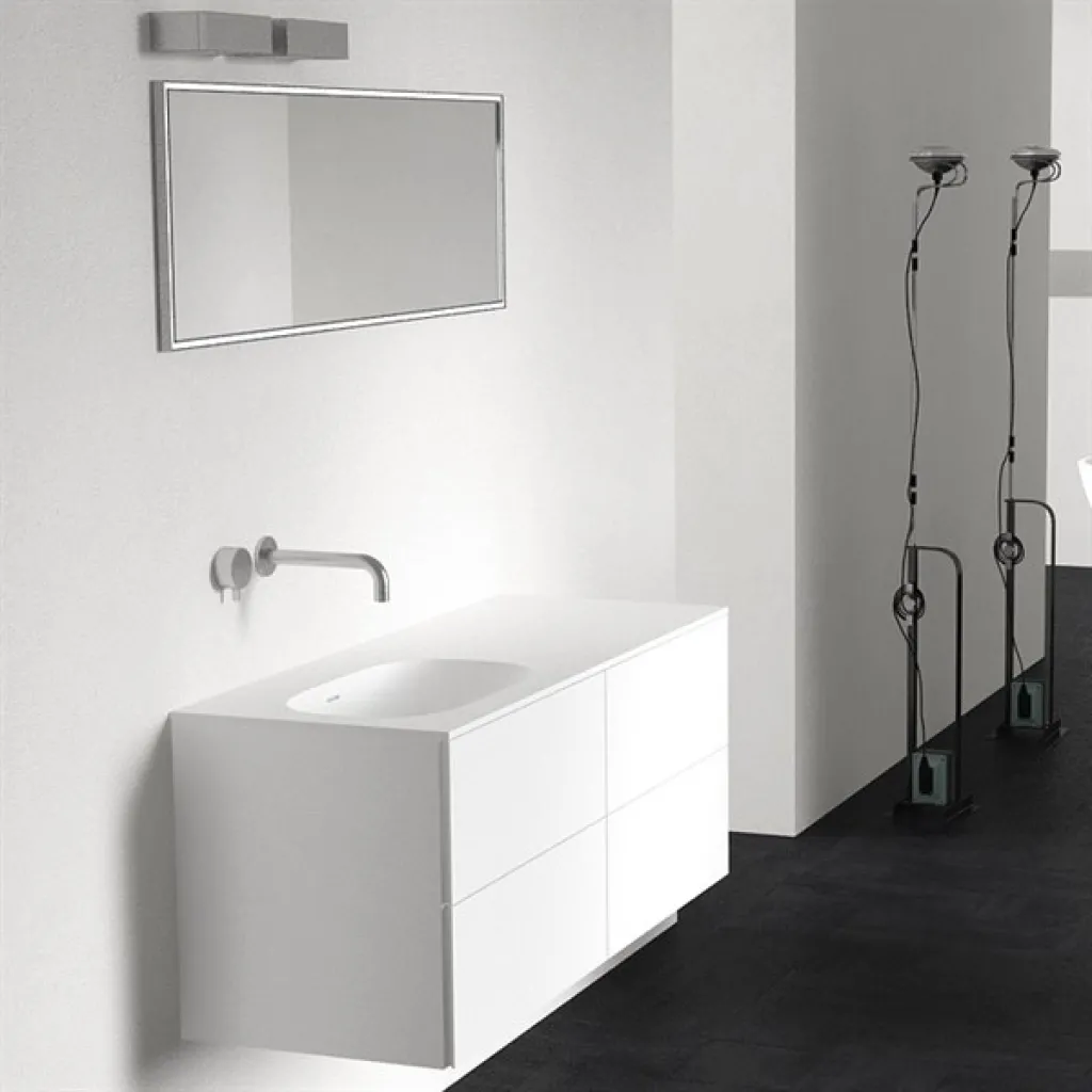 Block Soft 120L - Badmöbel 120x46 cm, Mattweiß mit SolidTec® Waschbecken links