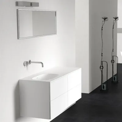 Block Soft 120L - Badmöbel 120x46 cm, Mattweiß mit SolidTec® Waschbecken links