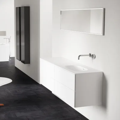 Block Soft 180R - Badmöbel 180x46 cm, Mattweiß mit SolidTec® Waschbecken rechts