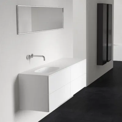 Block Soft 180L - Badmöbel 180x46 cm, Mattweiß mit SolidTec® Waschbecken links